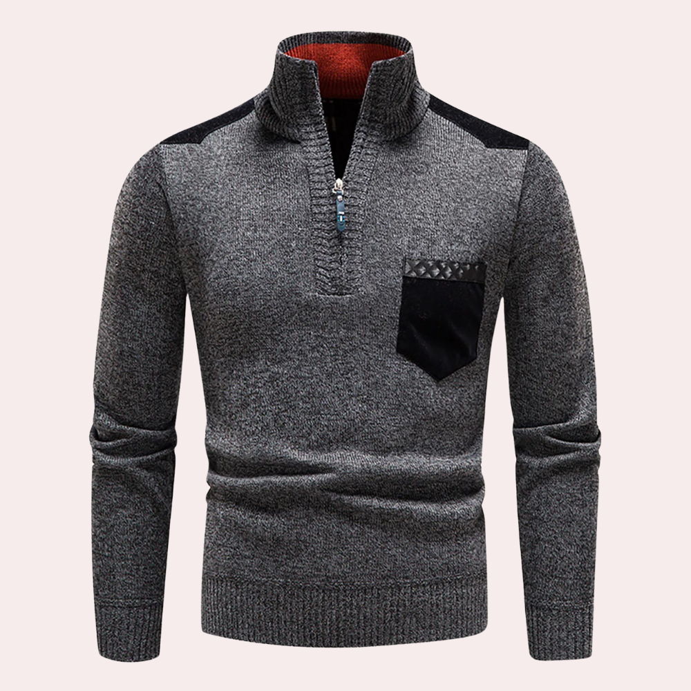 RYDER – Casual half-zip hoge hals trui met patches design voor heren