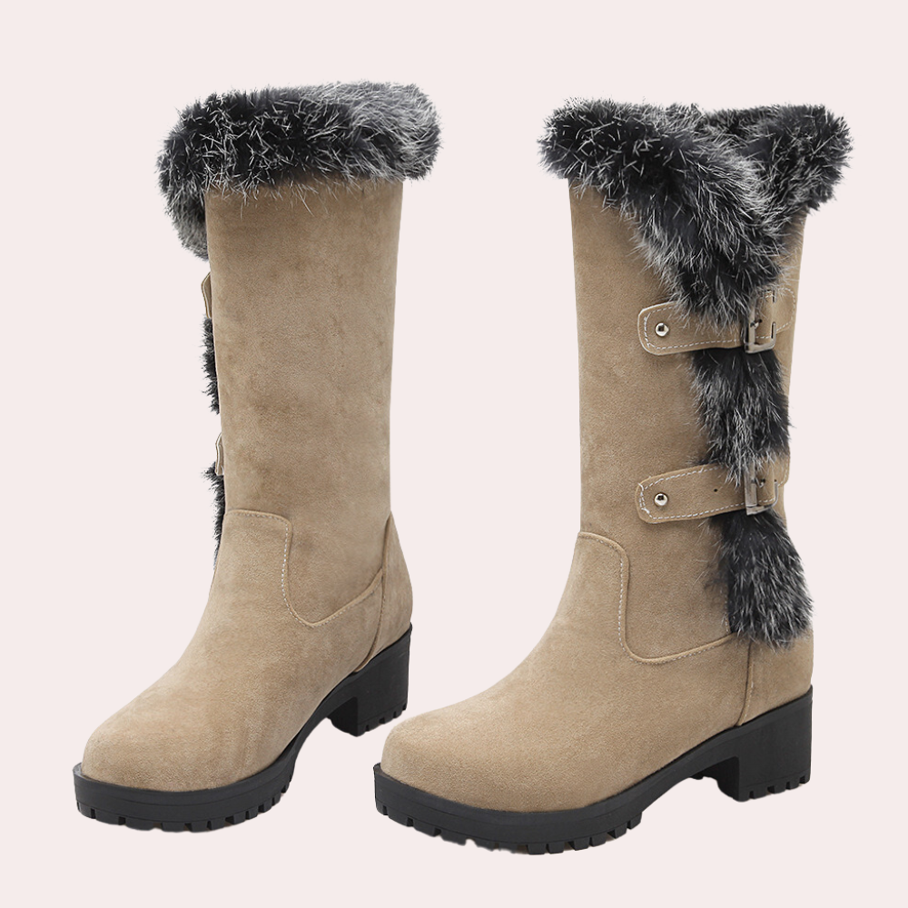 Warme winterlaarzen met gespdetail voor dames – FERENA - Glamorix