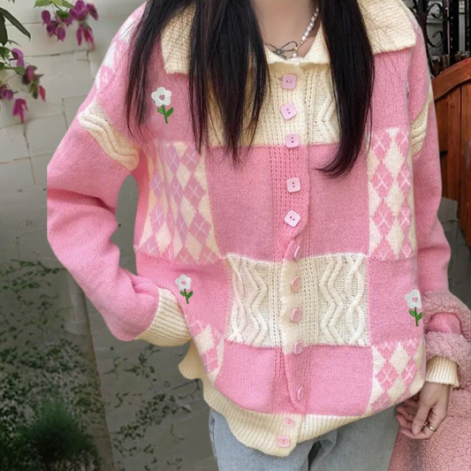 Gebreid damesvest met stijlvol patroon en relaxed fit – LORÉNA - Glamorix