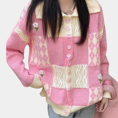 Gebreid damesvest met stijlvol patroon en relaxed fit – LORÉNA - Glamorix