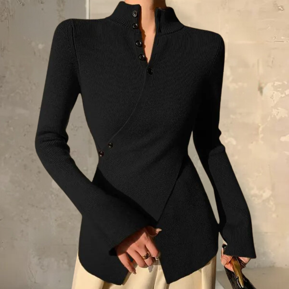 Comfortabele dames wikkeltrui met hoge hals – VALENYA - Glamorix