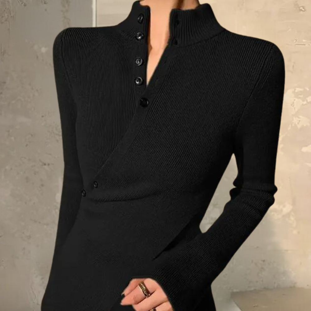 Comfortabele dames wikkeltrui met hoge hals – VALENYA - Glamorix