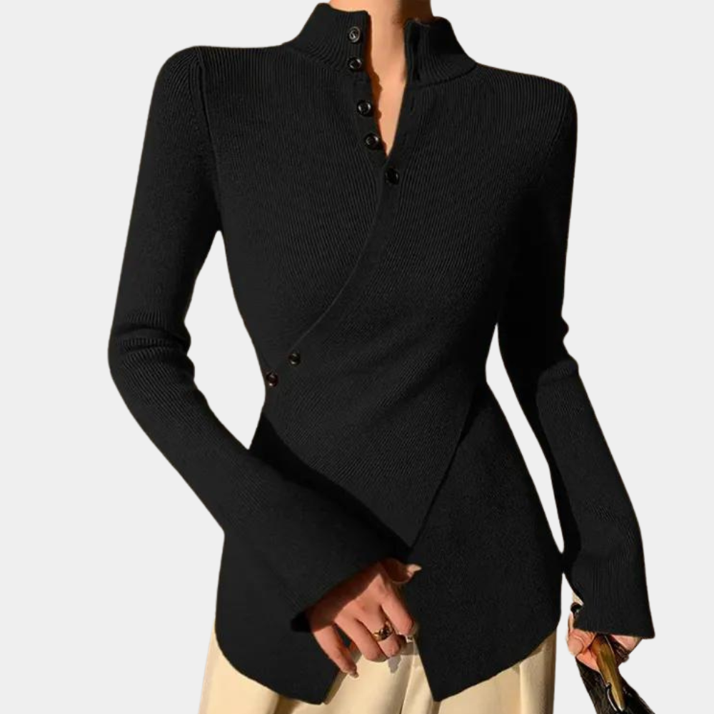 Comfortabele dames wikkeltrui met hoge hals – VALENYA - Glamorix