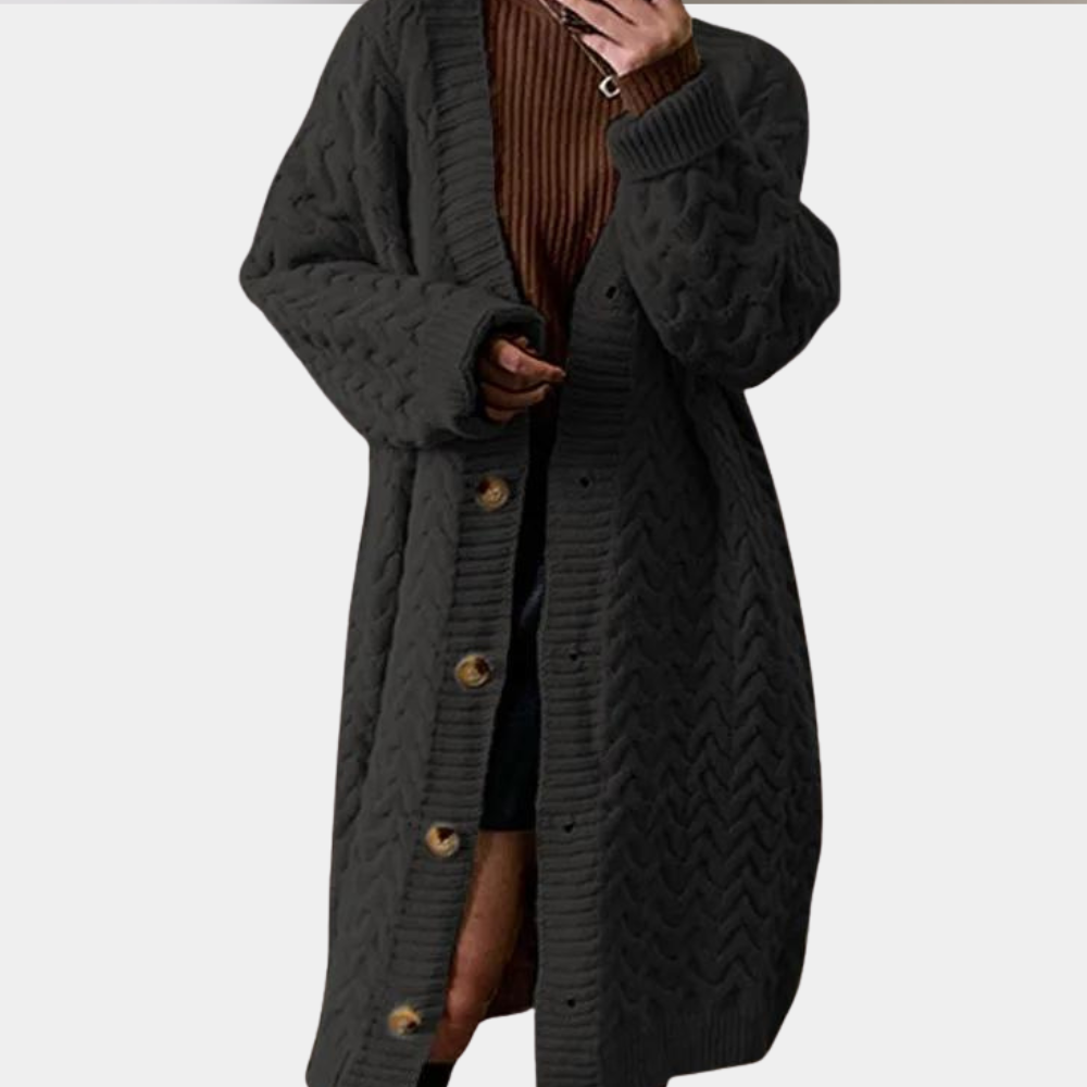 Lang gebreid damesvest met relaxte pasvorm – ELIORA - Glamorix