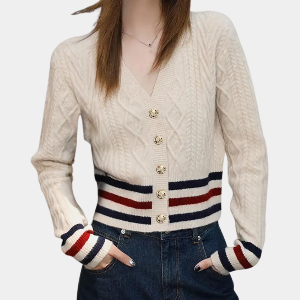 Gebreid damesvest met losse pasvorm en tijdloos design – SYRELLE - Glamorix