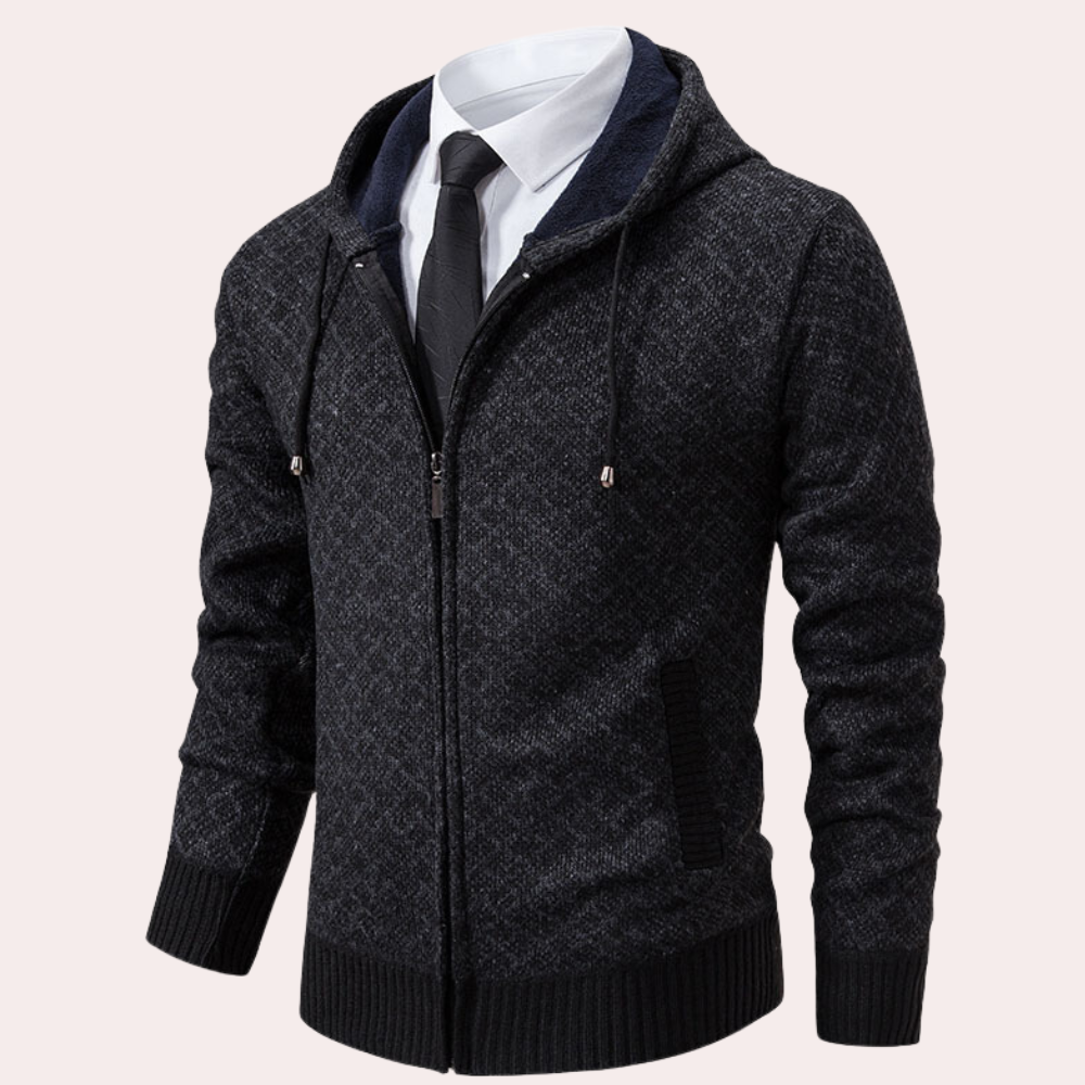 Gebreid herenvest met capuchon en ritssluiting – KAVERO - Glamorix
