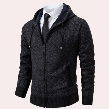 Gebreid herenvest met capuchon en ritssluiting – KAVERO - Glamorix