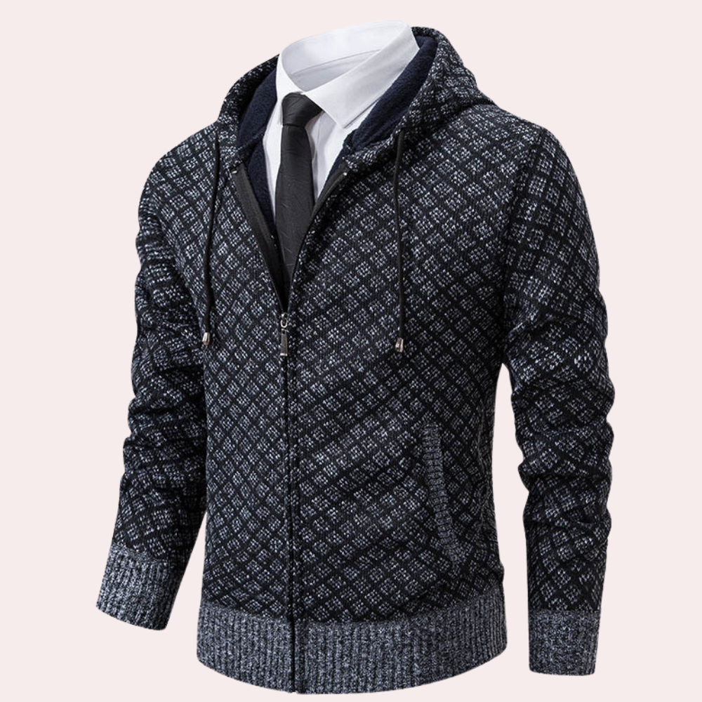Gebreid herenvest met capuchon en ritssluiting – KAVERO - Glamorix