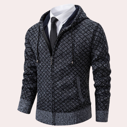 Gebreid herenvest met capuchon en ritssluiting – KAVERO - Glamorix