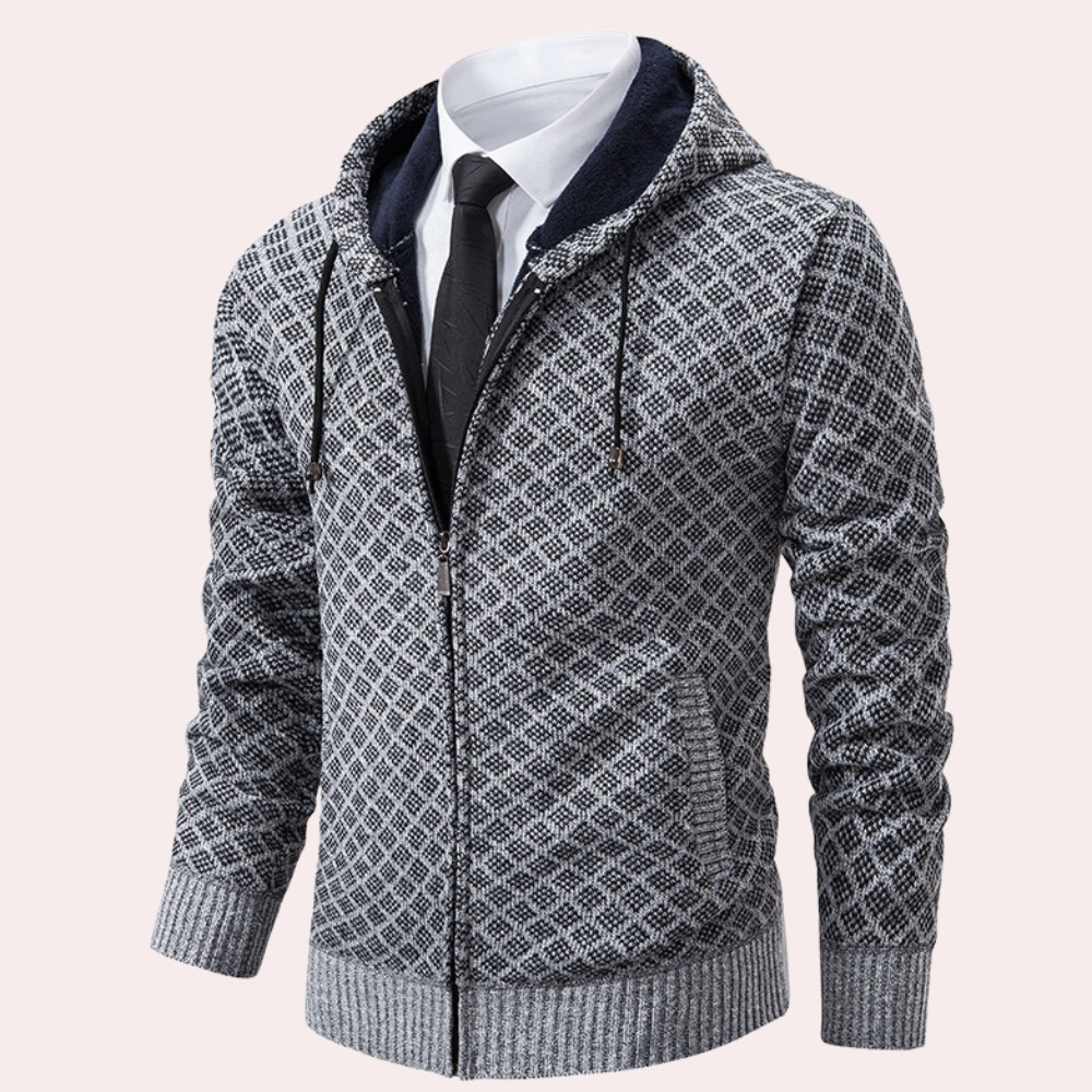Gebreid herenvest met capuchon en ritssluiting – KAVERO - Glamorix