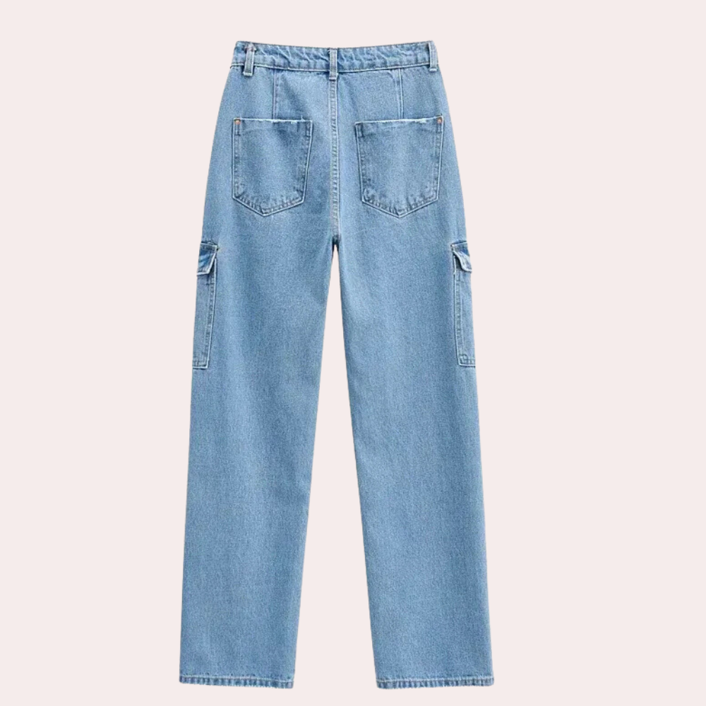 Trendy dames cargo jeans met denim look en cargozakken – RAVÉA - Glamorix