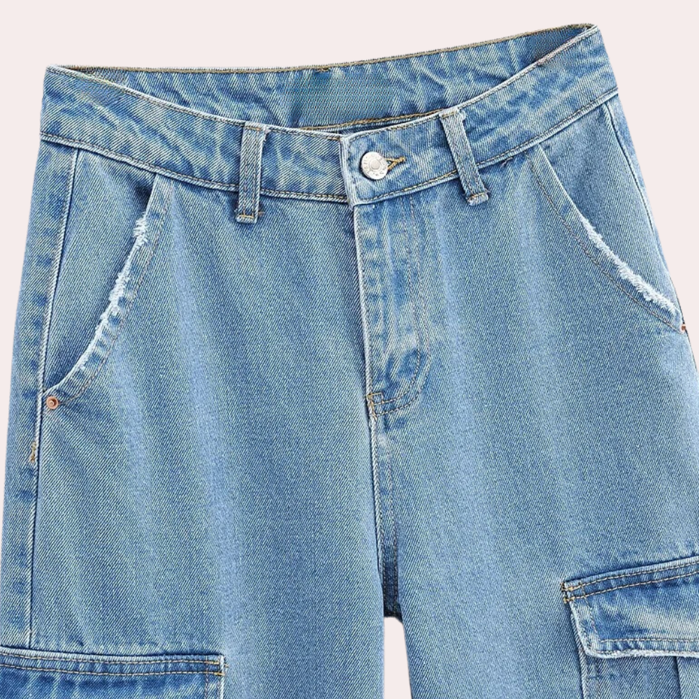 Trendy dames cargo jeans met denim look en cargozakken – RAVÉA - Glamorix