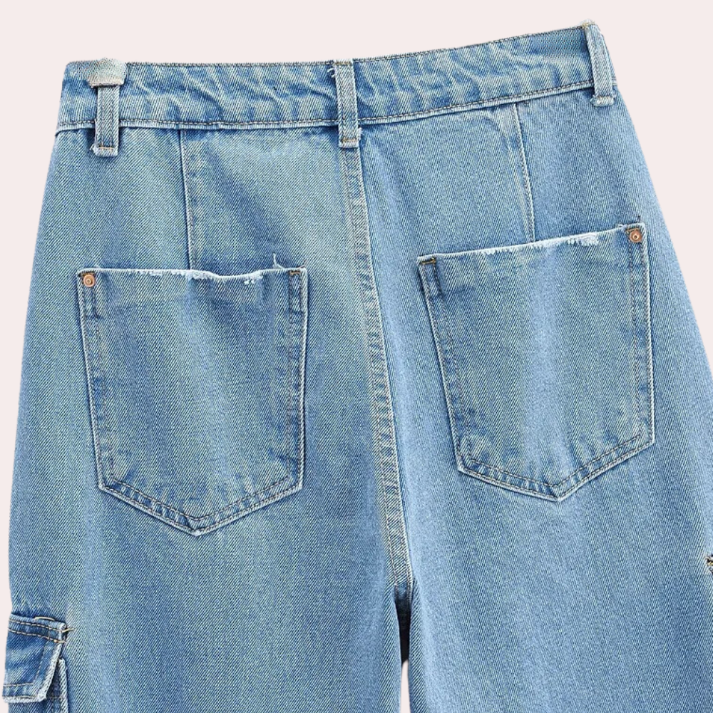Trendy dames cargo jeans met denim look en cargozakken – RAVÉA - Glamorix