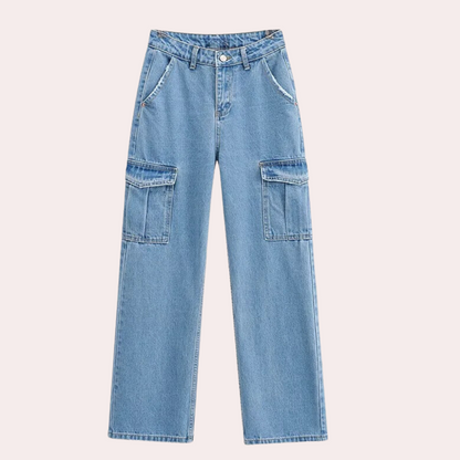 Trendy dames cargo jeans met denim look en cargozakken – RAVÉA - Glamorix