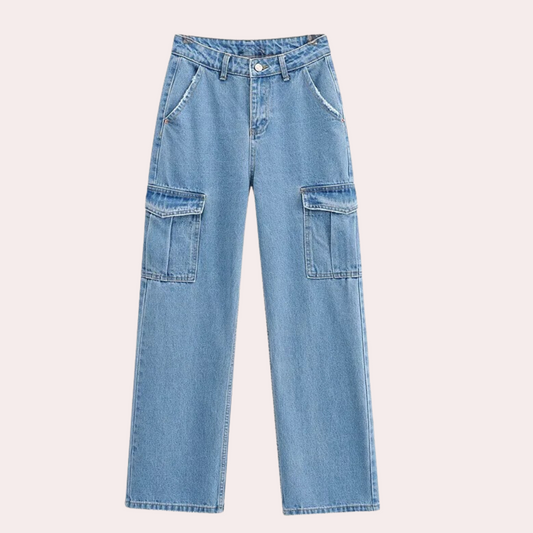 Trendy dames cargo jeans met denim look en cargozakken – RAVÉA - Glamorix