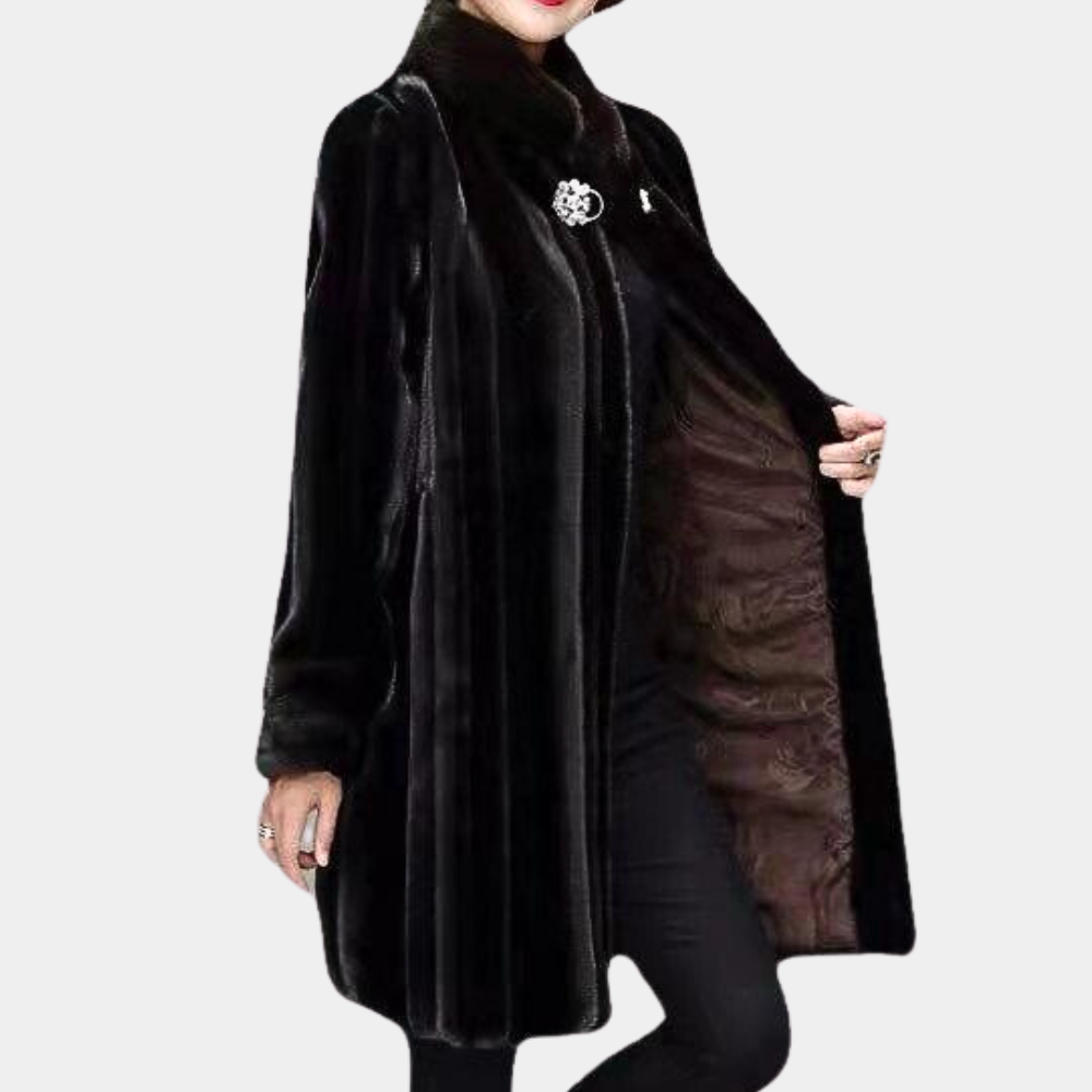 Zachte dames jas van imitatiebont met hoge kraag – NUVAYA LuxeFur - Glamorix