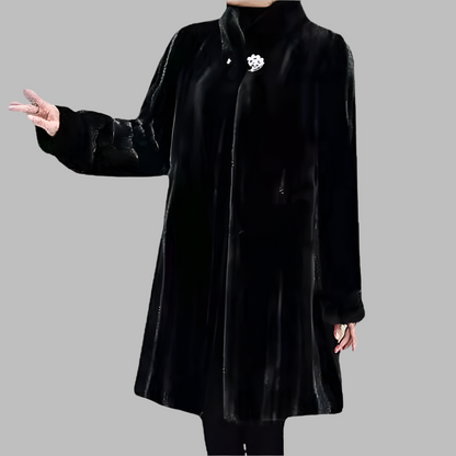 Zachte dames jas van imitatiebont met hoge kraag – NUVAYA LuxeFur - Glamorix