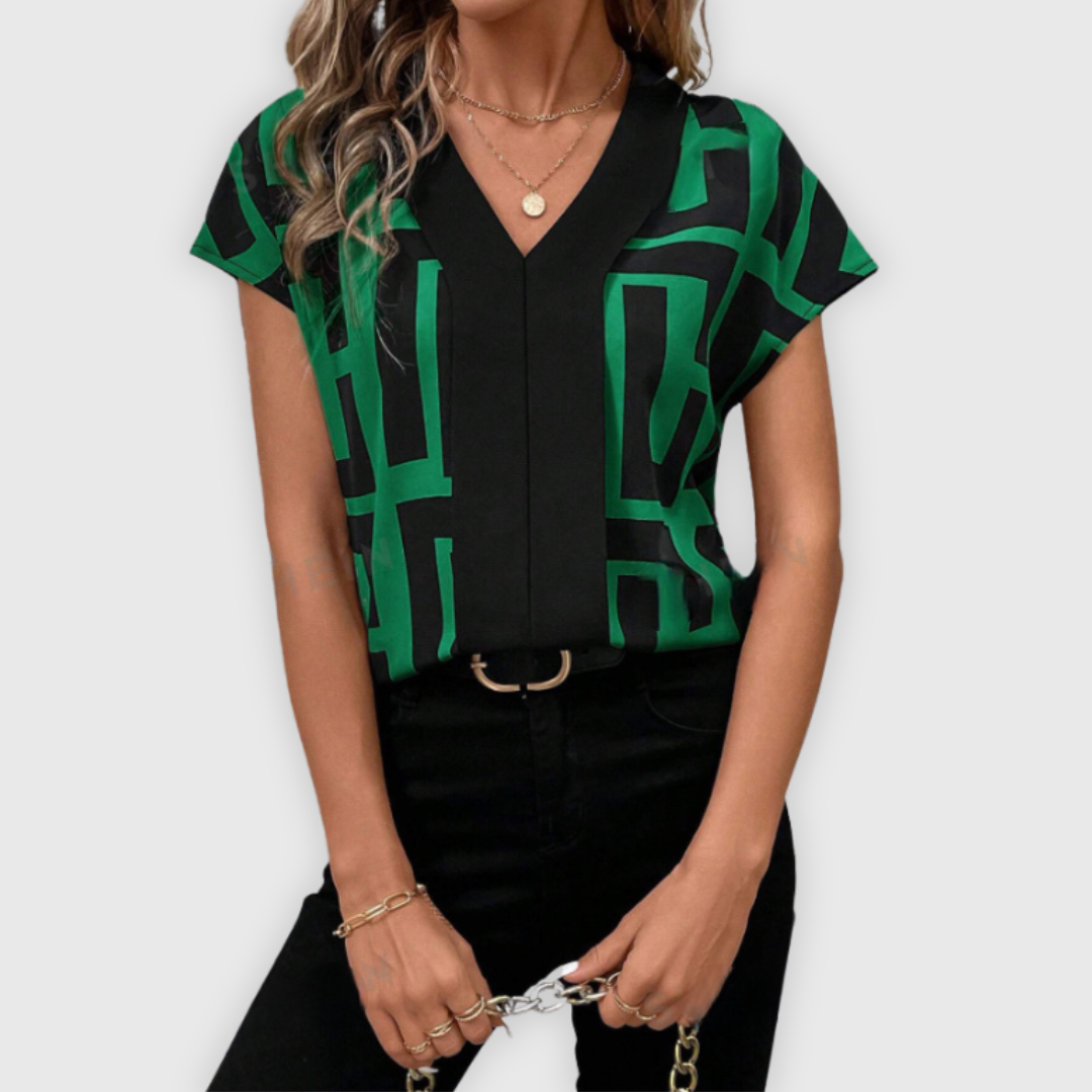 Moderne Dames Top met Unieke Geometrische Print voor Trendy Casual Stijl – SOLAIRE VIBE - Glamorix