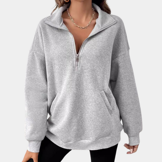 Zachte fleece damestrui met halve rits en warme binnenkant – LYVORA - Glamorix