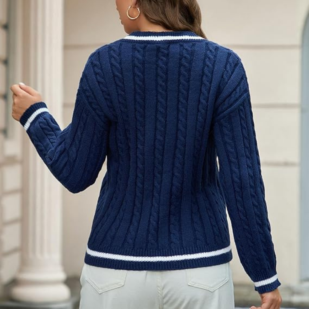 Lange mouwen dames trui met V-hals en zachte stretch – ELIORA ESSENCE - Glamorix