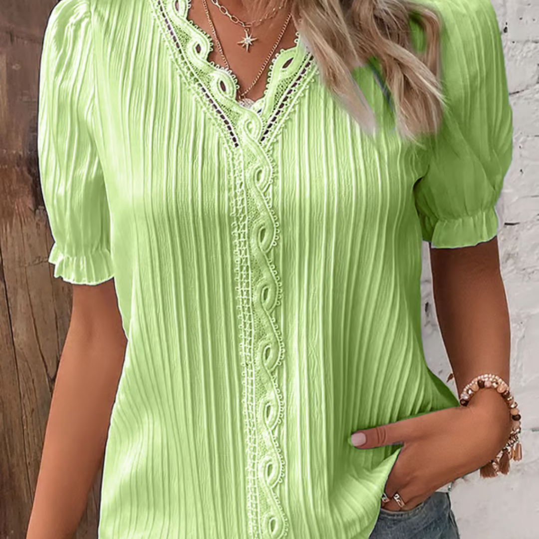 Elegante dames blouse met V-hals en kanten details – SERELLE LACE - Glamorix