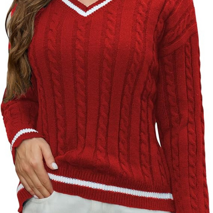 Lange mouwen dames trui met V-hals en zachte stretch – ELIORA ESSENCE - Glamorix