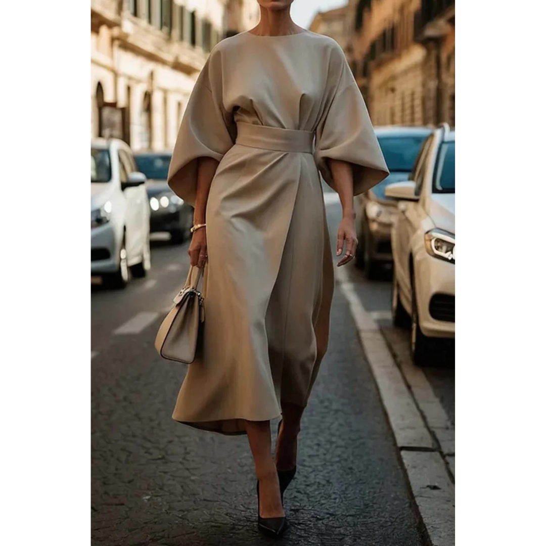 LIVIA - Elegante jurk met lantaarnmouwen en ceintuur