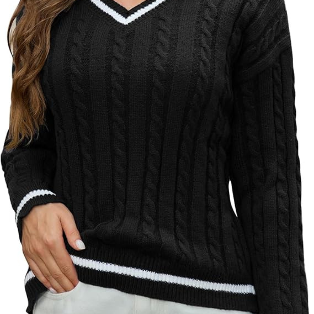 Lange mouwen dames trui met V-hals en zachte stretch – ELIORA ESSENCE - Glamorix