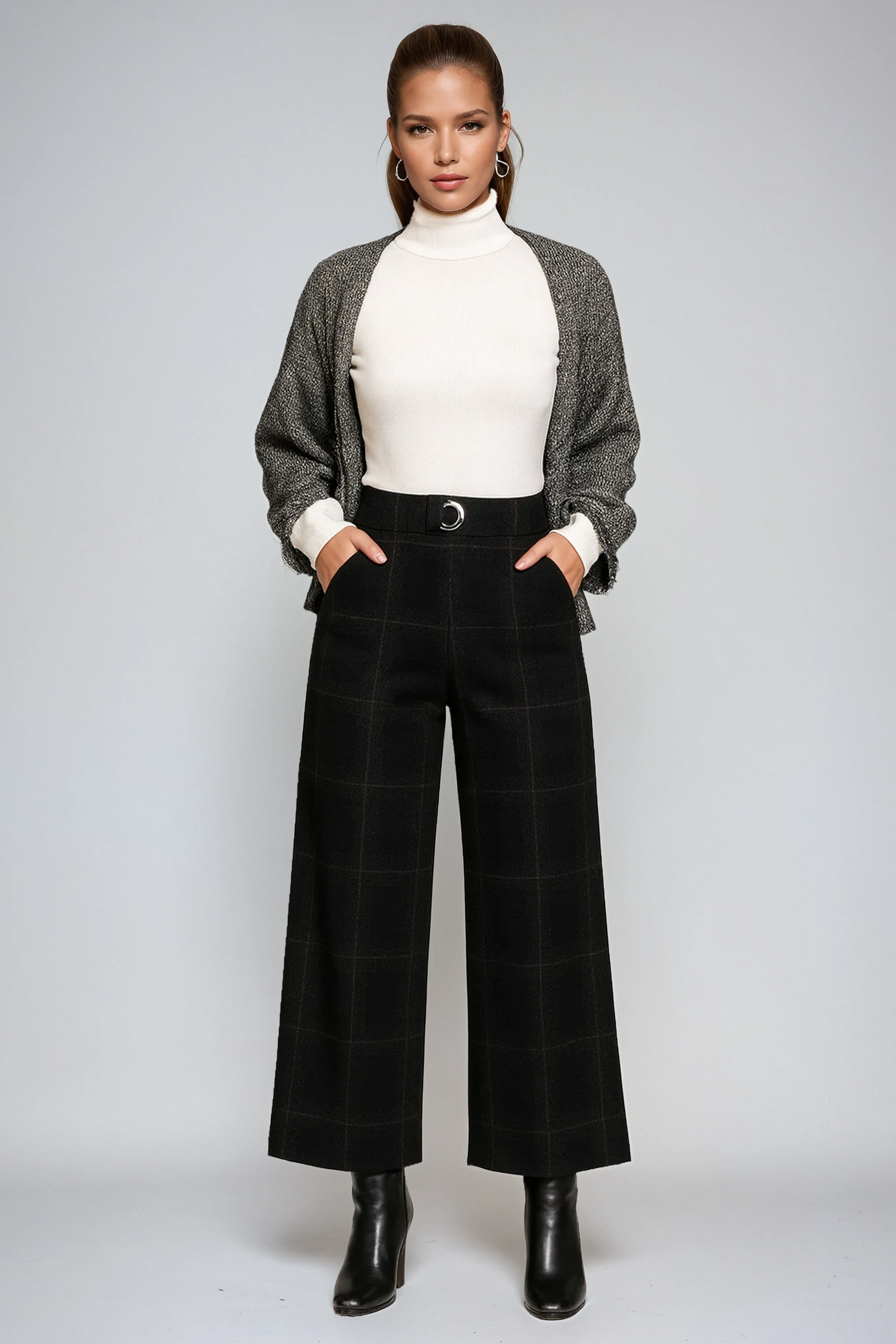 CHARLIE – Dames pantalon met ruitpatroon, hoge taille en wijde pijpen - Glamorix
