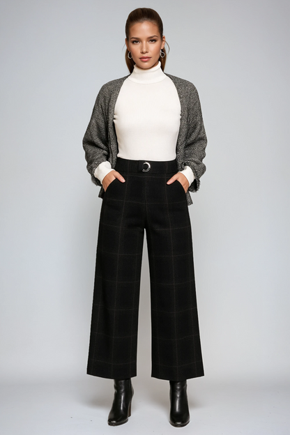 CHARLIE – Dames pantalon met ruitpatroon, hoge taille en wijde pijpen - Glamorix