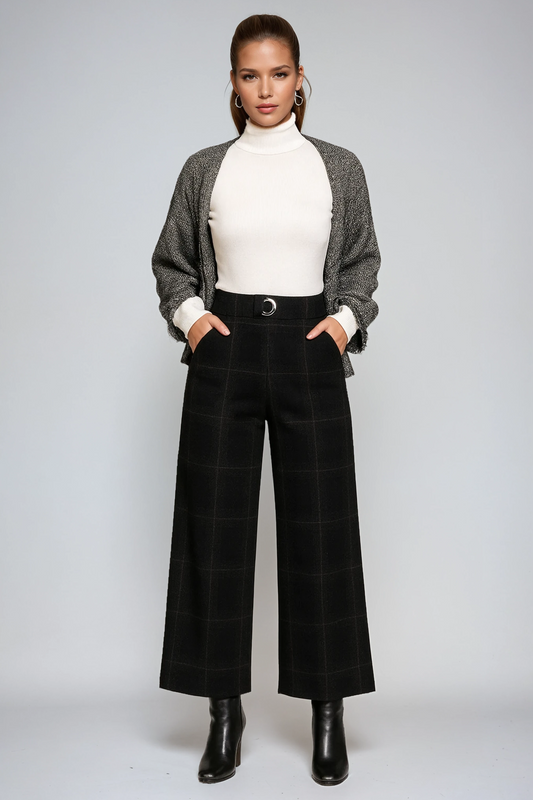 CHARLIE – Dames pantalon met ruitpatroon, hoge taille en wijde pijpen - Glamorix