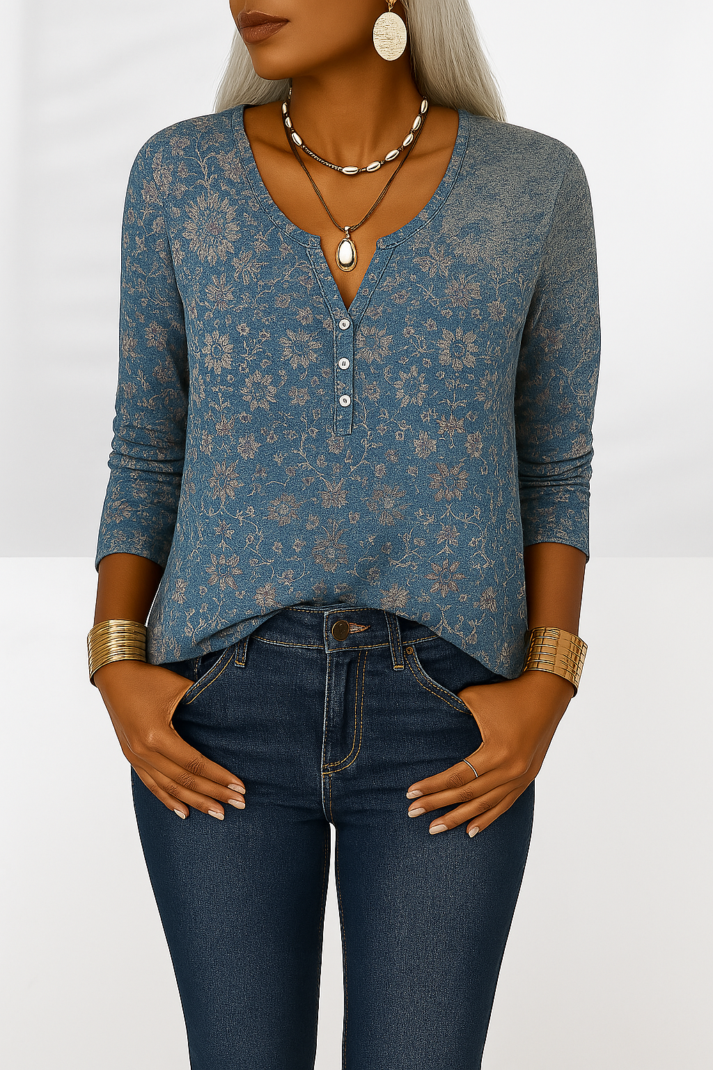 Patrizia - Dames top met oosterse print en knoopdetail - Glamorix
