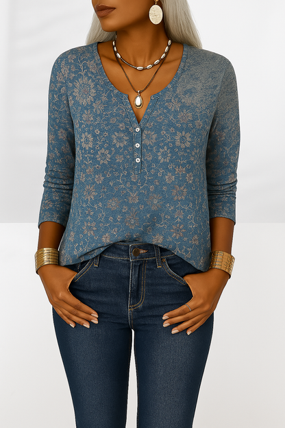 Patrizia - Dames top met oosterse print en knoopdetail - Glamorix