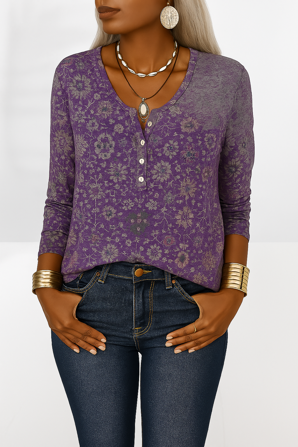 Patrizia - Dames top met oosterse print en knoopdetail - Glamorix