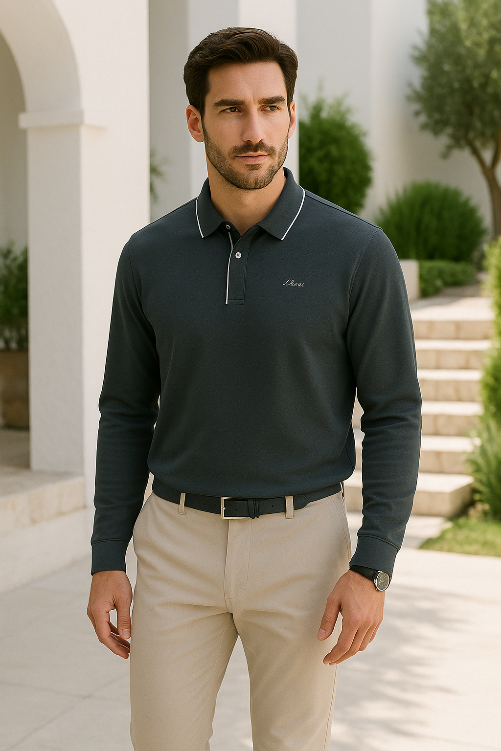 Moderne herenpolo met lange mouwen en stijlvolle afwerking – VERTON - Glamorix