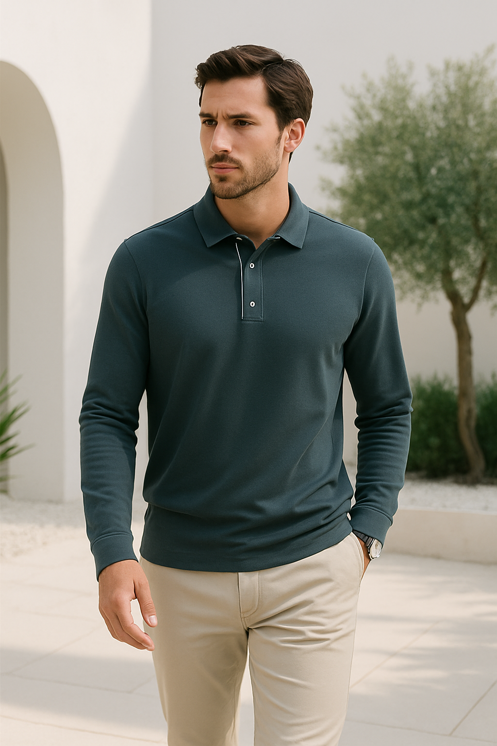 Moderne herenpolo met lange mouwen en stijlvolle afwerking – VERTON - Glamorix