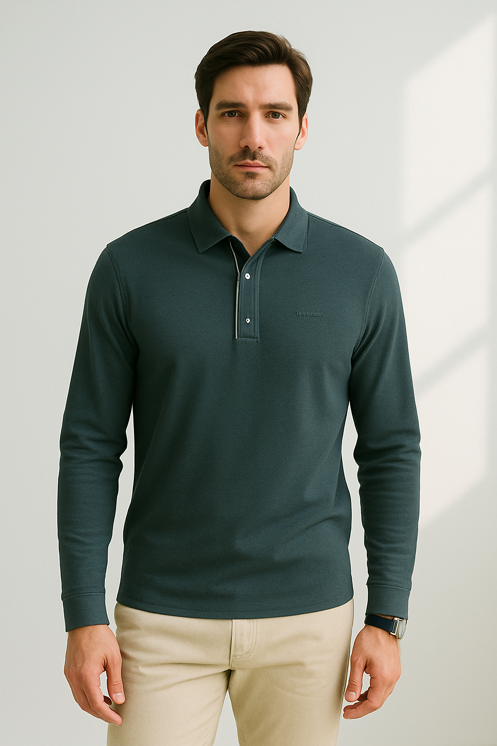 Moderne herenpolo met lange mouwen en stijlvolle afwerking – VERTON - Glamorix
