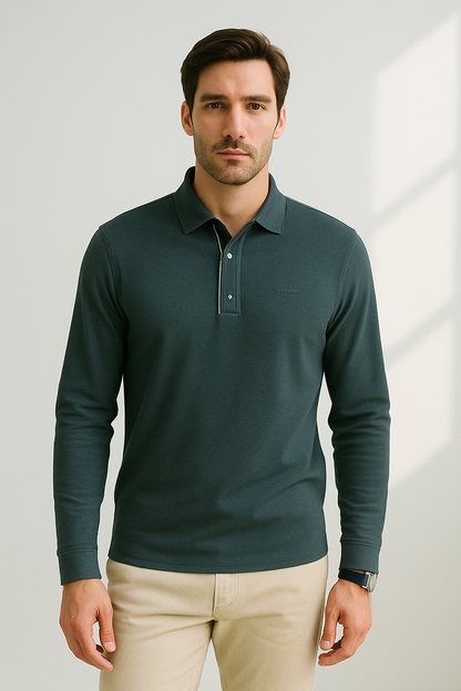Moderne herenpolo met lange mouwen en stijlvolle afwerking – VERTON - Glamorix