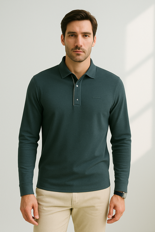 Moderne herenpolo met lange mouwen en stijlvolle afwerking – VERTON - Glamorix