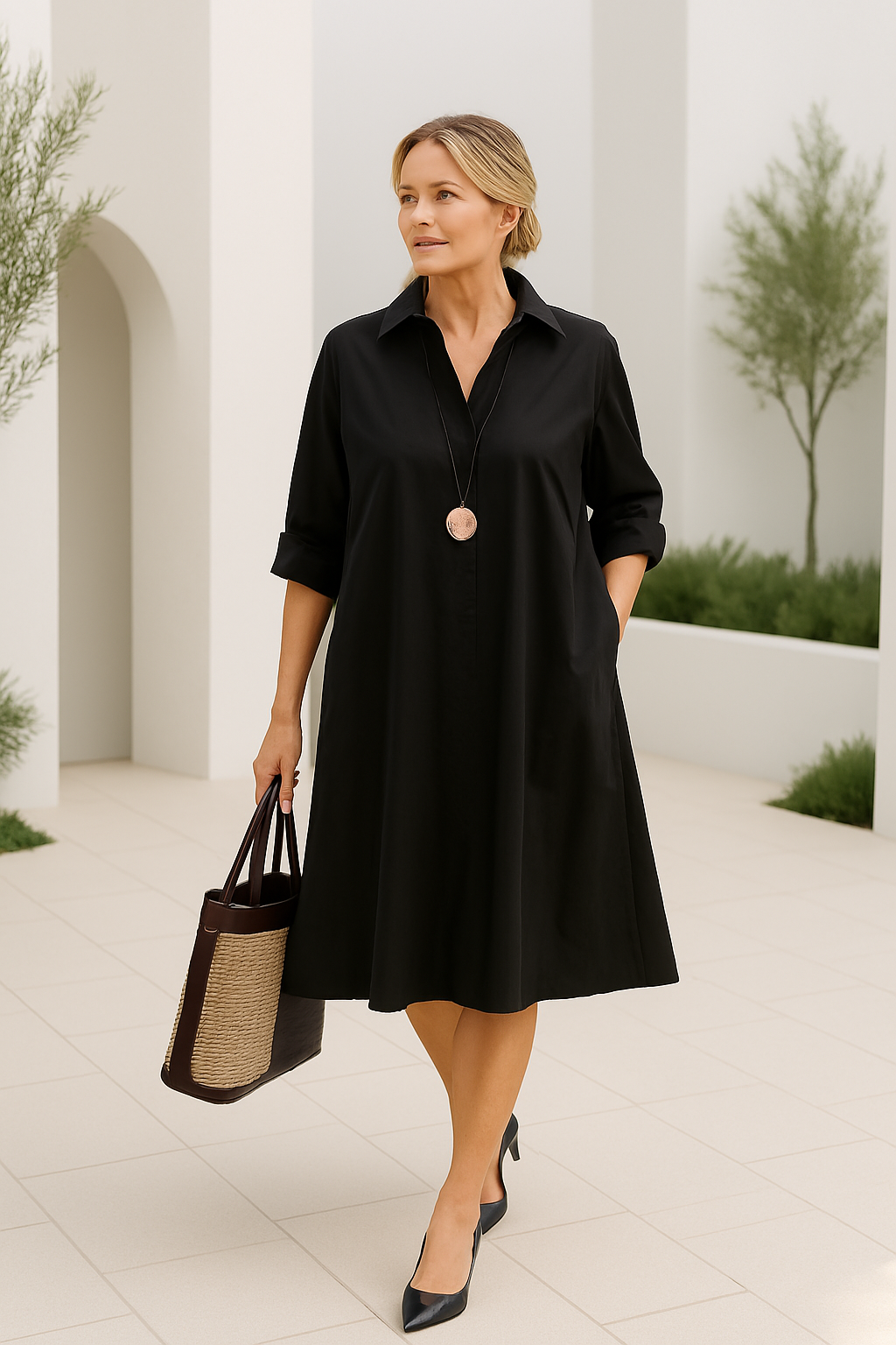 Moderne oversized zwarte overhemdjurk voor moeiteloze stijl – NoiraFlow - Glamorix