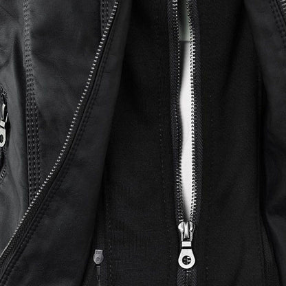 LEIGH – Chaqueta de cuero impermeable para mujer con capucha - Glamorix