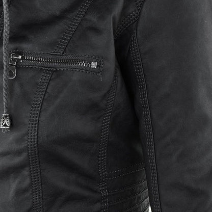 LEIGH – Chaqueta de cuero impermeable para mujer con capucha - Glamorix