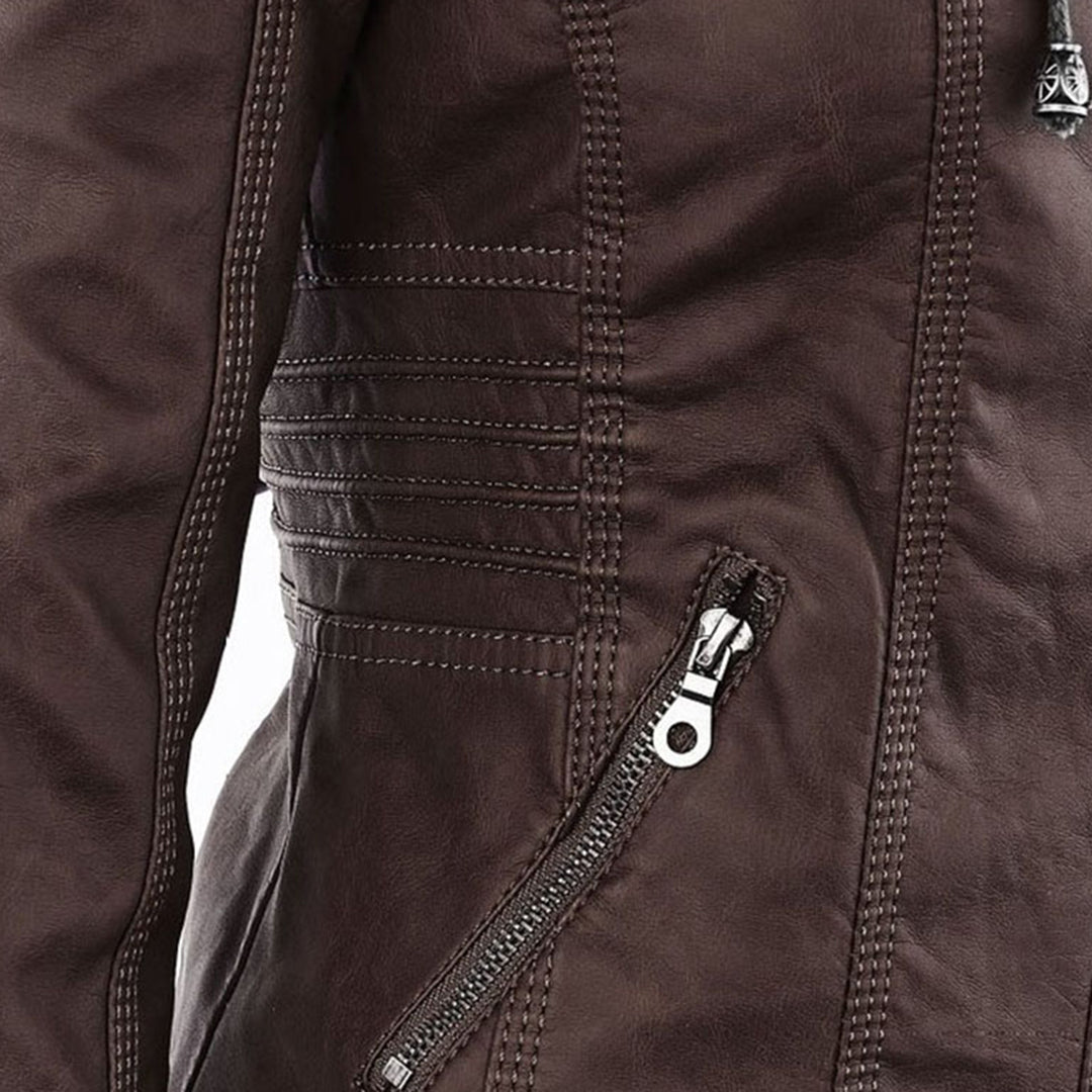 LEIGH – Chaqueta de cuero impermeable para mujer con capucha - Glamorix