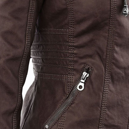 LEIGH – Chaqueta de cuero impermeable para mujer con capucha - Glamorix