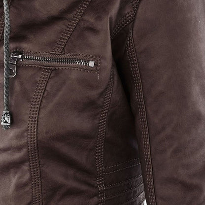 LEIGH – Chaqueta de cuero impermeable para mujer con capucha - Glamorix