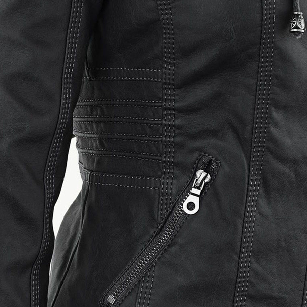 LEIGH – Chaqueta de cuero impermeable para mujer con capucha - Glamorix