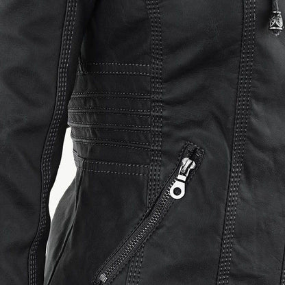 LEIGH – Chaqueta de cuero impermeable para mujer con capucha - Glamorix