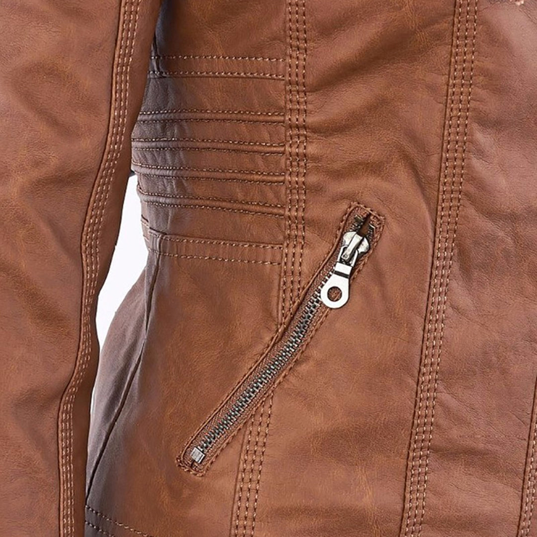 LEIGH – Chaqueta de cuero impermeable para mujer con capucha - Glamorix