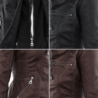 LEIGH – Chaqueta de cuero impermeable para mujer con capucha - Glamorix