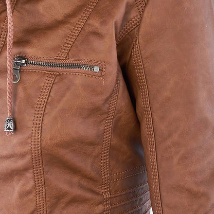 LEIGH – Chaqueta de cuero impermeable para mujer con capucha - Glamorix